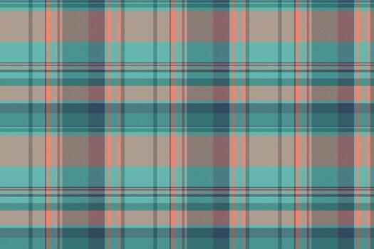Seamless plaid pattern. Textile design with intersecting teal, beige and salmon lines. Represents tradition, style, and texture. Great for backgrounds, clothing, and designs. vector