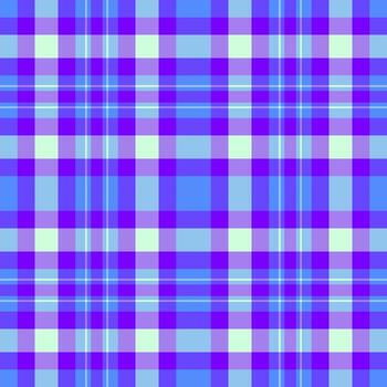 Loft check texture seamless, glamor fabric pattern tartan. Multicolor plaid textile background in indigo and cyan colors. vector