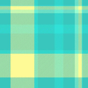 Primary fabric textile, geometry seamless pattern plaid. Azul background texture tartan check in teal and yellow colors. vector
