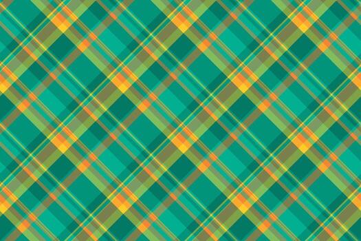 Linear tartan fabric seamless, silky background textile check. Professional texture pattern plaid in green and teal colors. vector