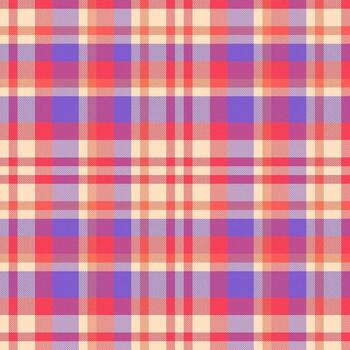 Plank check seamless background, pink plaid fabric. Multicultural tartan texture pattern textile in red and indigo colors. vector
