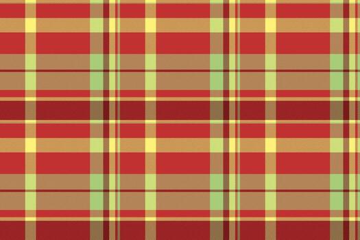 Weave fabric plaid tartan, warp background seamless textile. Abstract check texture pattern in red and green colors. vector