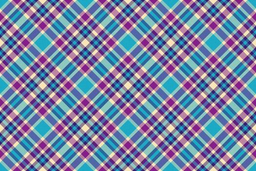 Checking plaid texture textile, summertime seamless pattern. Scotland background check fabric tartan in cyan and indigo colors. vector