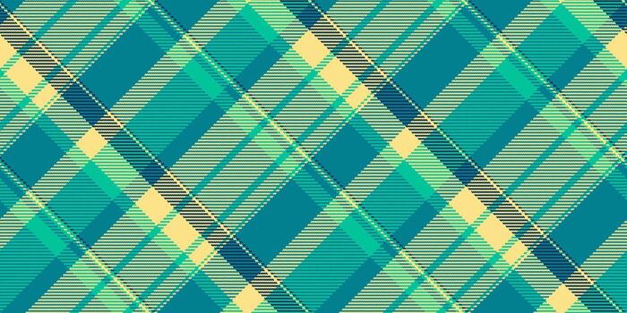 Commercial textile pattern tartan, curve background fabric seamless. Fibre check plaid texture in cyan and yellow colors. vector