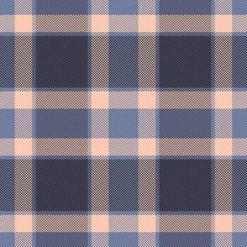 Classic plaid pattern featuring blue and peach hues. Versatile background for design, textiles, branding, or web projects. Evokes tradition, comfort, style. vector