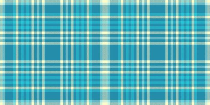 Neat plaid fabric, latin seamless check tartan. Strong background textile pattern texture in cyan and lemon chiffon colors. vector