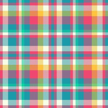 Show check seamless texture, chic tartan textile . Internet fabric plaid background pattern in red and cyan colors. vector