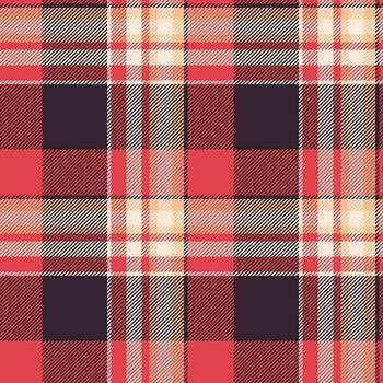 Rustic check fabric background, 70s pattern texture plaid. Show textile tartan seamless in red and dark colors. vector