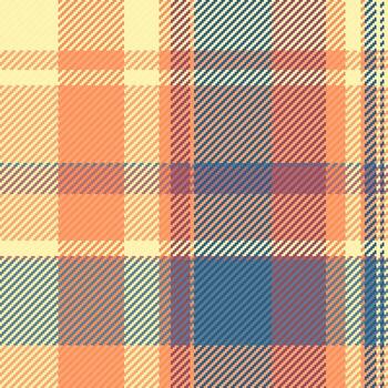 Detailed plaid pattern in warm hues. Woven texture design with interlacing threads evokes tradition and comfort. Use for backgrounds, fabrics, or textile designs. vector