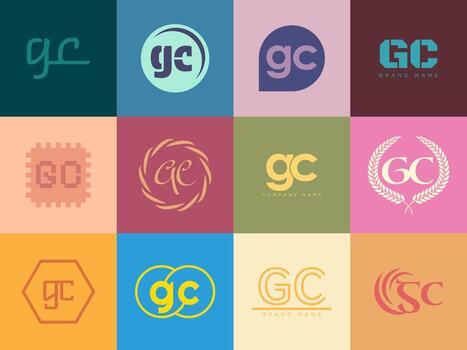 GC logo. Letter g and c logotype. Set different classic serif lettering and modern bold text with design elements. Initial font typography. vector