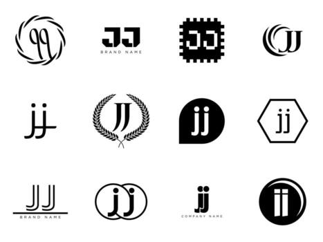 JJ logo company template. Letter j and j logotype. Set different classic serif lettering and modern bold text with design elements. Initial font typography. vector