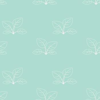 Elegant seamless pattern of minimalist white leaves on a soft aqua background. Perfect for textile design, wallpaper, packaging, or website backgrounds. vector