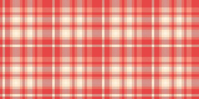 Deco plaid fabric pattern, deep tartan seamless textile. Post texture check background in red and light colors. vector