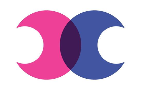 Crescent moon overlapping risograph design vector