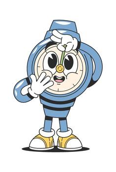 Groovy clock stopwatch surprised character vector