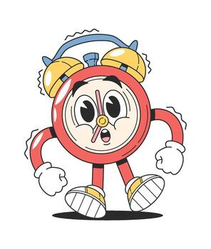 Ringing alarm clock groovy character vector