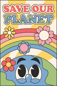 Save planet motivation groovy banner vector