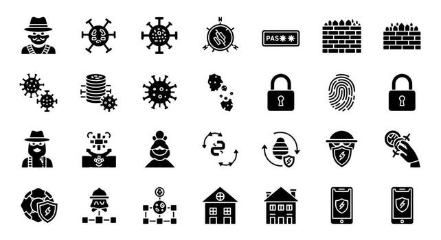 la seguridad cibernética íconos conjunto - proteccion, virus, y red seguridad. vector