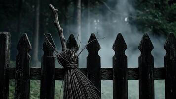 misterioso foresta sfondo con nebbia e rustico recinto elementi video