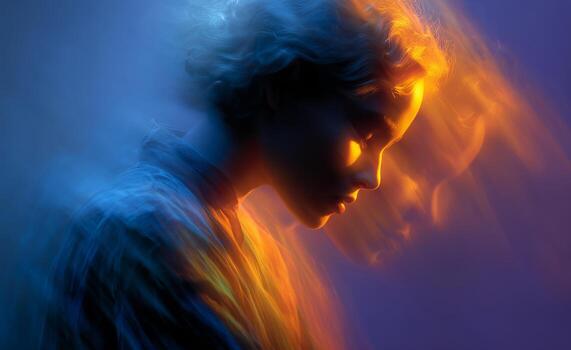 Abstract Portrait Of A Woman With Glitch Effect, Blurred Motion And Vibrant Color Streaks photo