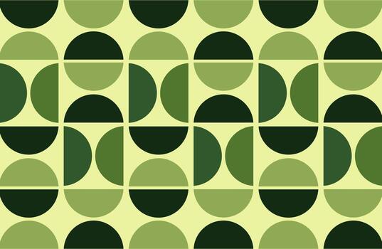 Geometric seamless pattern with green half-circles and rounded shapes on a light background creating a modern retro design. vector