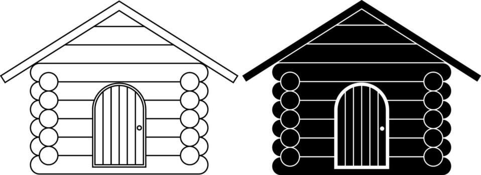 front view Log cabin icon set vector