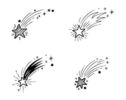 Hand Drawn Shooting Star and Comet Sketch Collection in Minimal Style vector