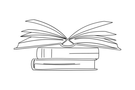 Continuous Line Drawing of Open Book and Stack of Books Illustration vector