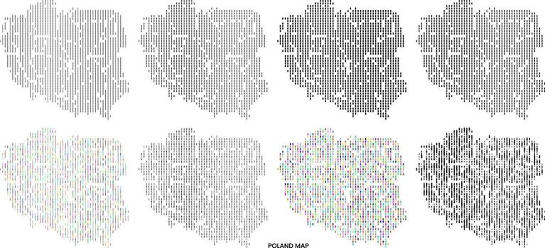 Polonia infografía mapa en negro y multicolor vertical rectángulo forma modelo con diferente estilo de realista frontera Arte con negro y vistoso vertical rectángulo forma Arte vector