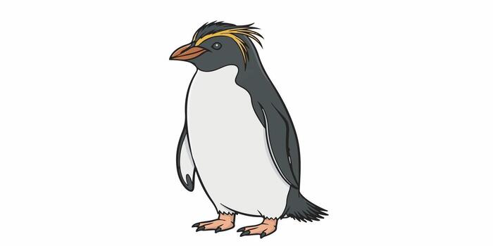 Playful macaroni penguin artwork featuring crisp outlines, soft gradients, and detailed yellow crest feathers vector
