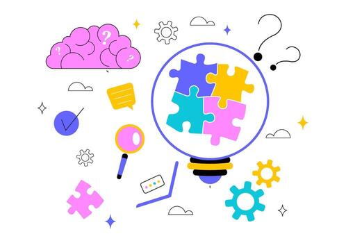 World Logic Day Scene Featuring Puzzle Logic, Clever Mindset, Smart Idea Structure, and Thinking Pattern vector