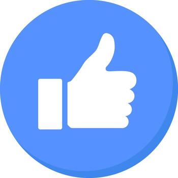 Round blue like button symbol in clean modern flat style representing social media approval, vote, and digital connection vector