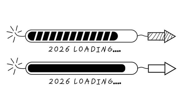 2026 Loading Graphics New Year Countdown Progress Bar Rocket vector
