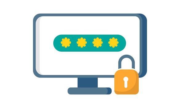 Password Protection Security Concept With Lock And Computer Screen Icon vector