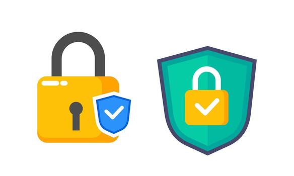 Set of Digital Security Icons with Padlock, Protection Shield, and Checkmark Symbol vector