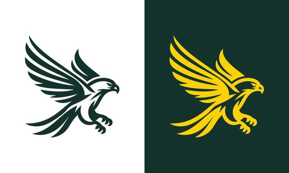Dynamic falcon emblem in two color variations showcasing power and agility in flight vector