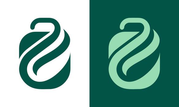 Abstract organic green leaf shape forming a stylized bottle or container with a loop for hanging vector