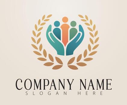 A logo design concept representing unity, diversity, and community, encircled by two hands symbolizing care, support, and empowerment. vector