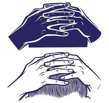 Hand gestures depicting a person with praying hands in two different styles vector