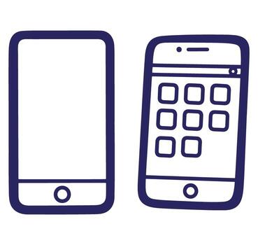 Two outline smartphone illustrations depicting technology user interface and digital communication vector