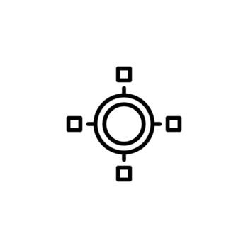 Centralized connection icon representing networking data flow and information hub linking squares vector