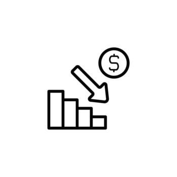 Decreasing financial graph illustrating declining sales and diminished profits within economic vector