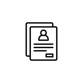 Document stack with person icon represents profile user management data record outline vector