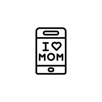 Minimalist line art rendering displaying love for mom message on a mobile phone screen digitally vector