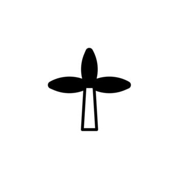 Simple black icon displaying a stylized turbine or propeller shape on clean white surface vector