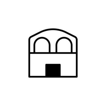 Simple line drawing of a building with arched windows illustrating architectural design and vector