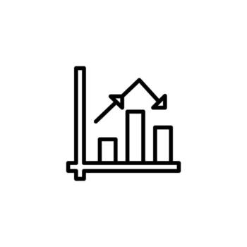 Simple linear representation of fluctuating business statistics showing growth followed by a vector