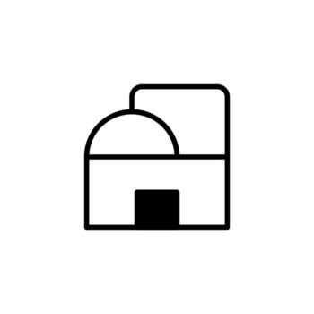 Stylized architectural icon depicting a building with rounded and rectangular features creating vector