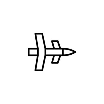 Stylized depiction of a flying warhead silhouette with simplified geometry and bold outlines in vector