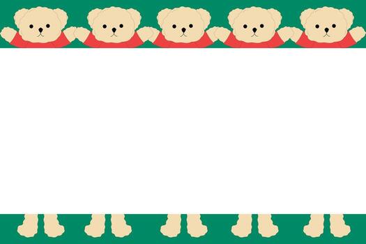green frame background with funny teddy bear, card template, slide presentation backdrop vector